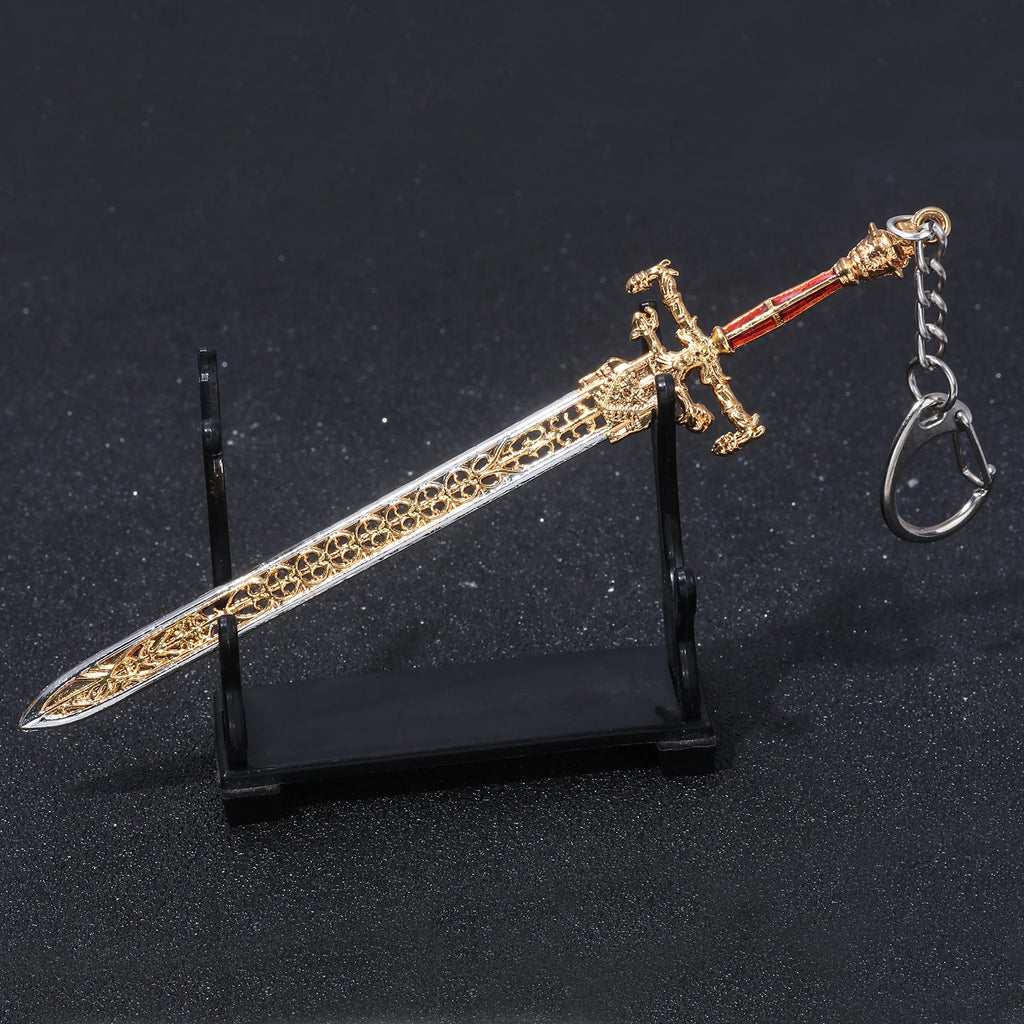 14cm Ring Dark Moon Greatswor Eldens Keychain Pendant Sword of Night and Flame Keyring Cosplay Fans Props Men Women Bag Jewelry