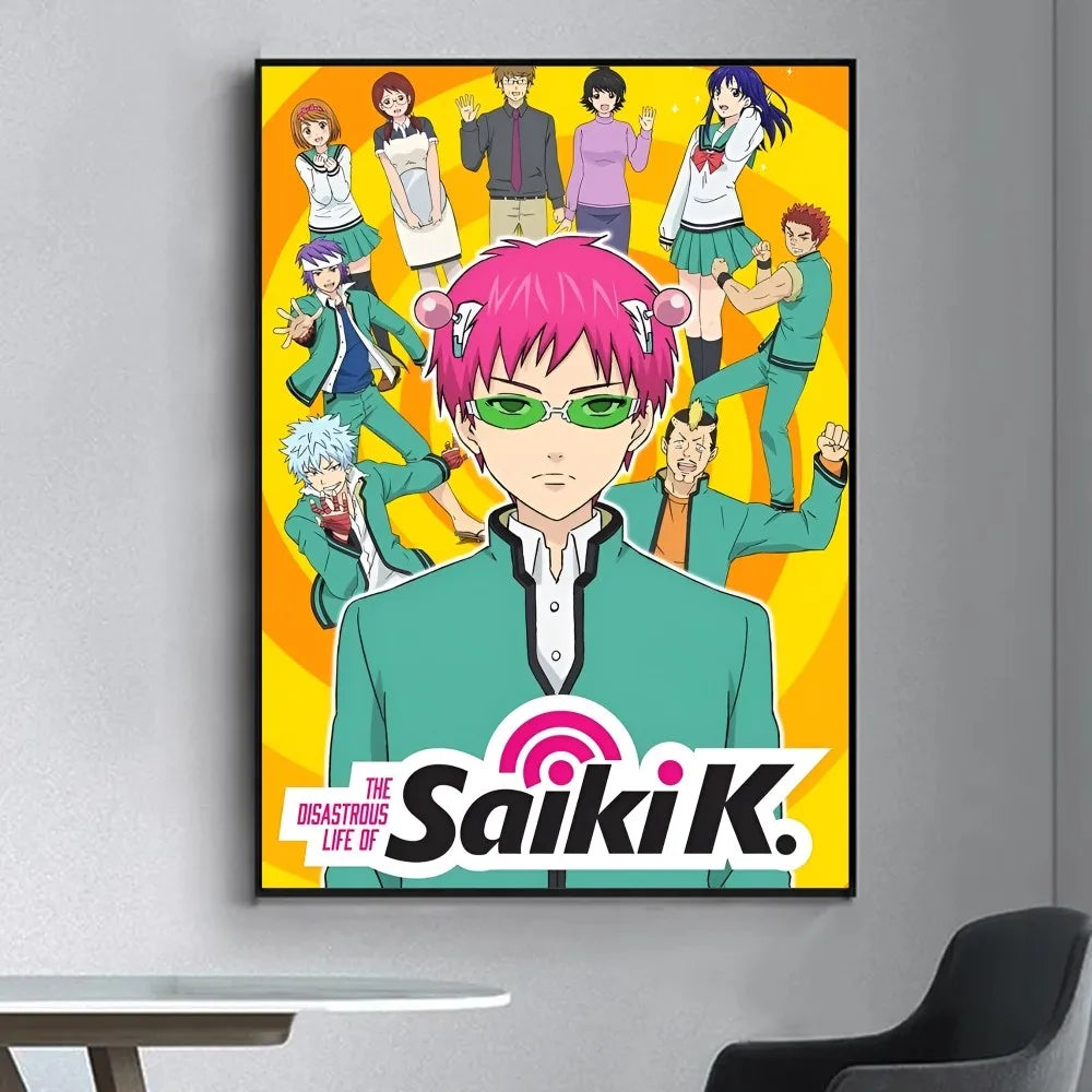 Saiki K Japanese Anime  Poster Fancy Wall Sticker for Living Room Bar Vintage Decorative Painting Middle