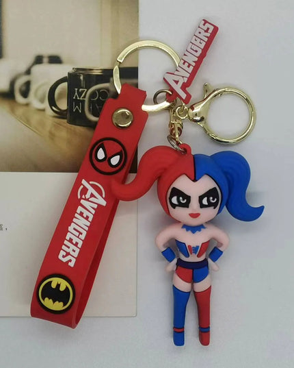 Anime Harley Quinn Cartoon Marvel Batman Joker Image Doll Keychain Cute Key Ring Pendant Wonder Woman Jewelry Gifts for Friends
