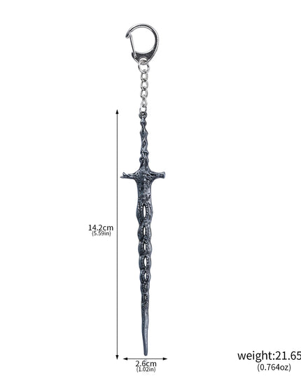 14cm Ring Dark Moon Greatswor Eldens Keychain Pendant Sword of Night and Flame Keyring Cosplay Fans Props Men Women Bag Jewelry