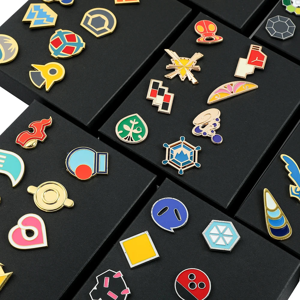 Pokemon Gym Badges Kanto Johto Hoenn Sinnoh Unova Kalos League Region Orange Islands Pins Brooches Box Set Pocket Monster