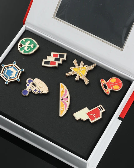 Pokemon Gym Badges Kanto Johto Hoenn Sinnoh Unova Kalos League Region Orange Islands Pins Brooches Box Set Pocket Monster