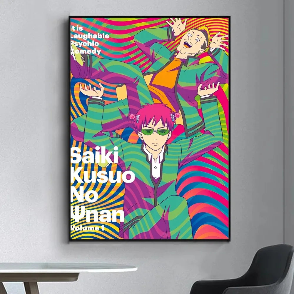 Saiki K Japanese Anime  Poster Fancy Wall Sticker for Living Room Bar Vintage Decorative Painting Middle
