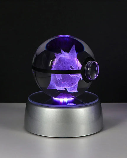 Pokemon Crystal Ball Pikachu Gengar Eevee Mewtwo Lacario Anime Game Pokeball Led Night Light Base Kids Birthday Gift Home Decor
