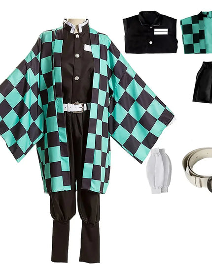 Anime Demon Slayer Kamado Tanjirou Cosplay Costume Kimetsu No Yaiba Cartoon Costume Sutis Wigs Halloween For Kids Adult CosParty