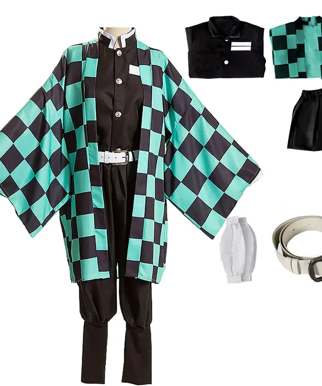 Anime Demon Slayer Kamado Tanjirou Cosplay Costume Kimetsu No Yaiba Cartoon Costume Sutis Wigs Halloween For Kids Adult CosParty