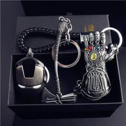 Marvel The Avengers Thanos Glove Keychain Men's Metal Battle Ax Thor's Hammer Shield Pendant Car Keychain creative holiday gift