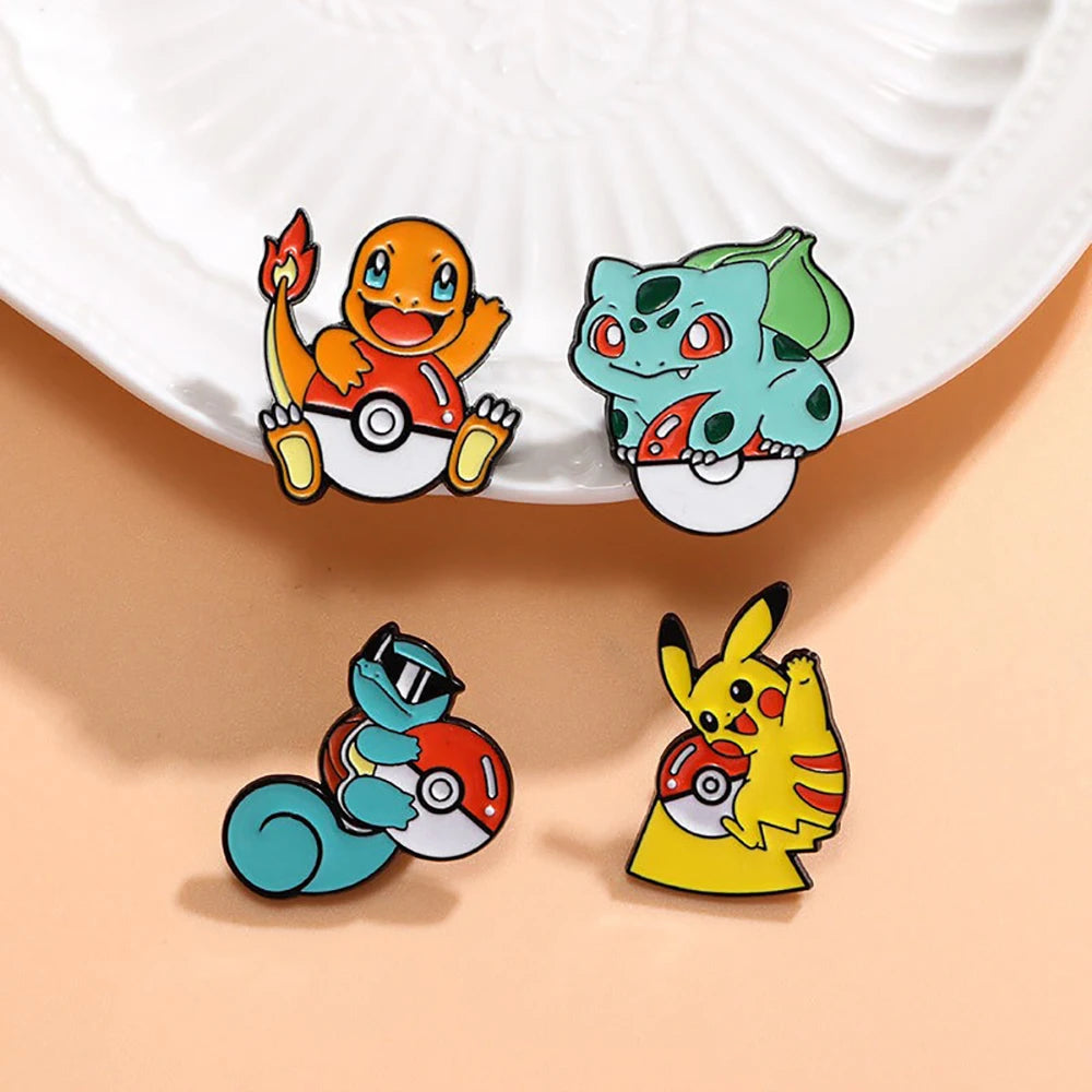4 Pcs cute cartoon creative personality pocket monsters Badge Animated character Enamel brooch Men's and women's Bag Accessories