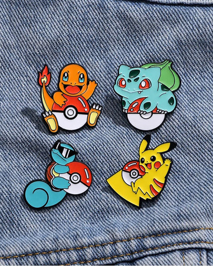4 Pcs cute cartoon creative personality pocket monsters Badge Animated character Enamel brooch Men's and women's Bag Accessories