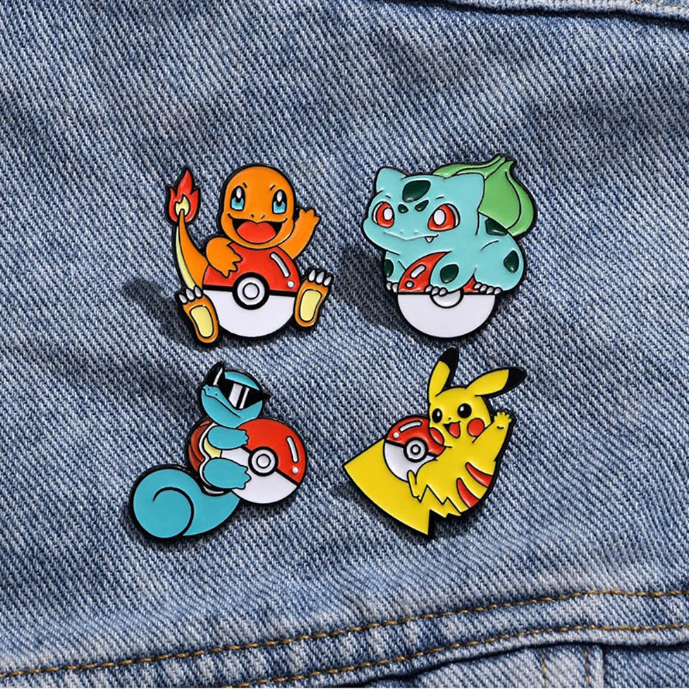 4 Pcs cute cartoon creative personality pocket monsters Badge Animated character Enamel brooch Men's and women's Bag Accessories