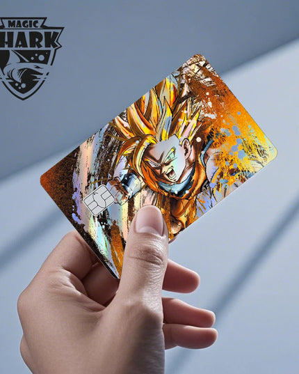 Magic Shark Goku Vegeta Cool Shinny Holographic Laser Credit Debit Card Sticker Film Front Skin Cover