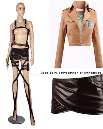 Attack on Titan Cosplay Shingeki no Kyojin Mikasa Ackerman Cosplay Costume Jacket Shawl Belt Suit Leather Shorts Full Sets