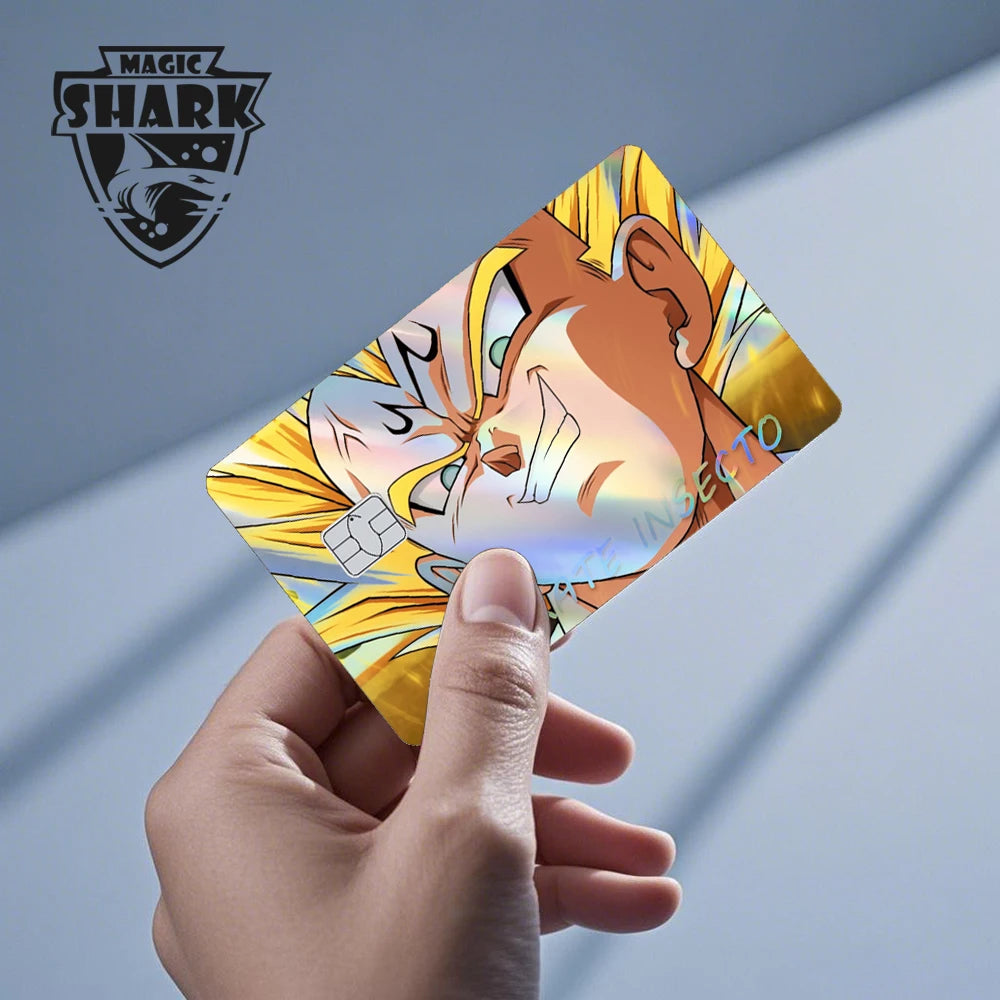 Magic Shark Goku Vegeta Cool Shinny Holographic Laser Credit Debit Card Sticker Film Front Skin Cover