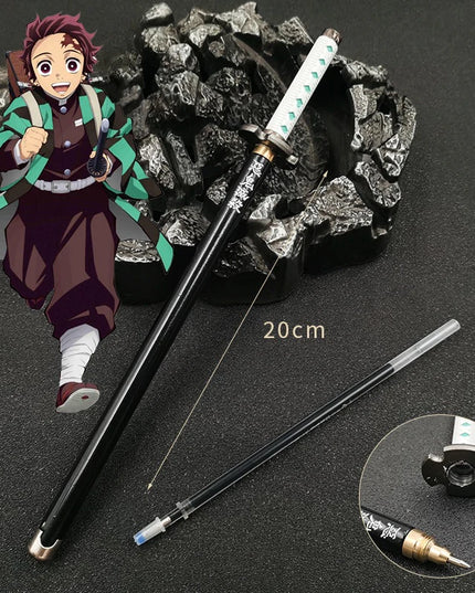 20cm Demon Slayer Katana Pen Tanjirou Sword Ainme Kimetsu No Yaiba Metal Ninja Knife Real Japanese Katana Pen Samurai Sword Toy