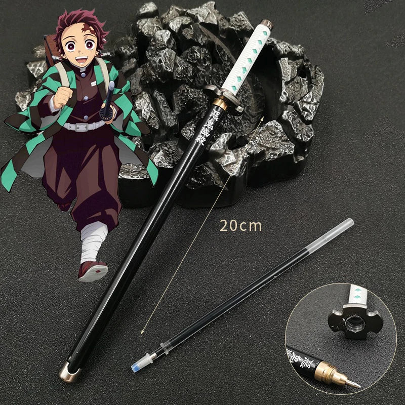 20cm Demon Slayer Katana Pen Tanjirou Sword Ainme Kimetsu No Yaiba Metal Ninja Knife Real Japanese Katana Pen Samurai Sword Toy