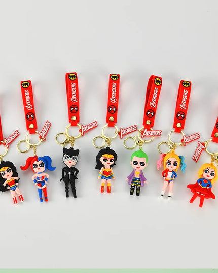 Anime Harley Quinn Cartoon Marvel Batman Joker Image Doll Keychain Cute Key Ring Pendant Wonder Woman Jewelry Gifts for Friends
