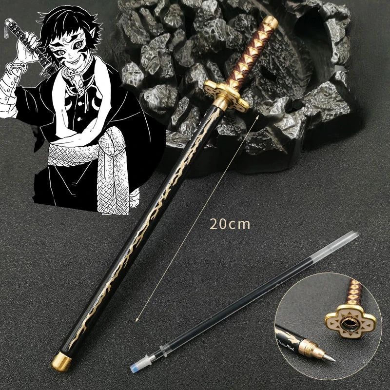 20cm Demon Slayer Katana Pen Tanjirou Sword Ainme Kimetsu No Yaiba Metal Ninja Knife Real Japanese Katana Pen Samurai Sword Toy
