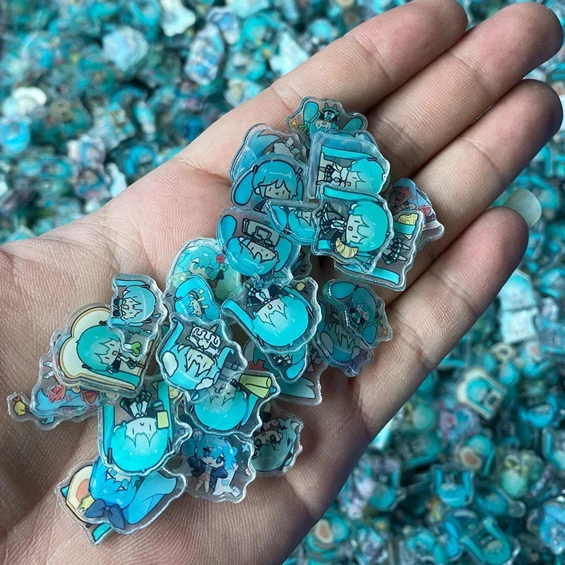 120pcs Anime Hatsune Miku 2.4cm Acrylic Pendant Kawaii Acrylic Patch Handmade Diy Accessories Keychain PP Clip Patch Kids Toys