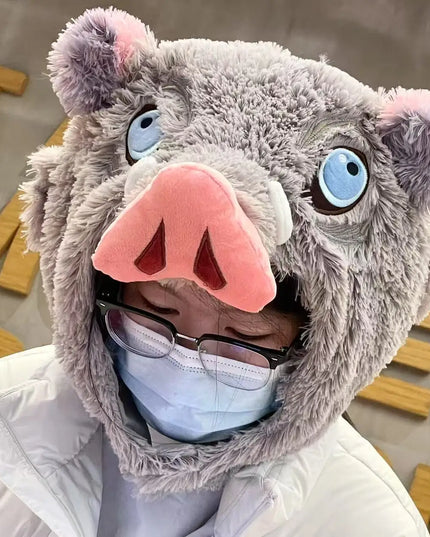 Cosplay Prop Wild Boar Head Plush Hat Demon Slayer Hashibira Inosuke Warm Headgear Japanese anime Stuffed Anime Plushies Gift