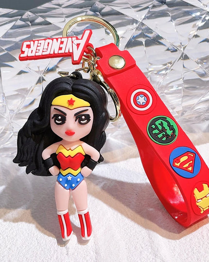 Anime Harley Quinn Cartoon Marvel Batman Joker Image Doll Keychain Cute Key Ring Pendant Wonder Woman Jewelry Gifts for Friends
