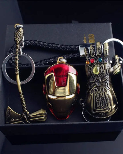 Marvel The Avengers Thanos Glove Keychain Men's Metal Battle Ax Thor's Hammer Shield Pendant Car Keychain creative holiday gift