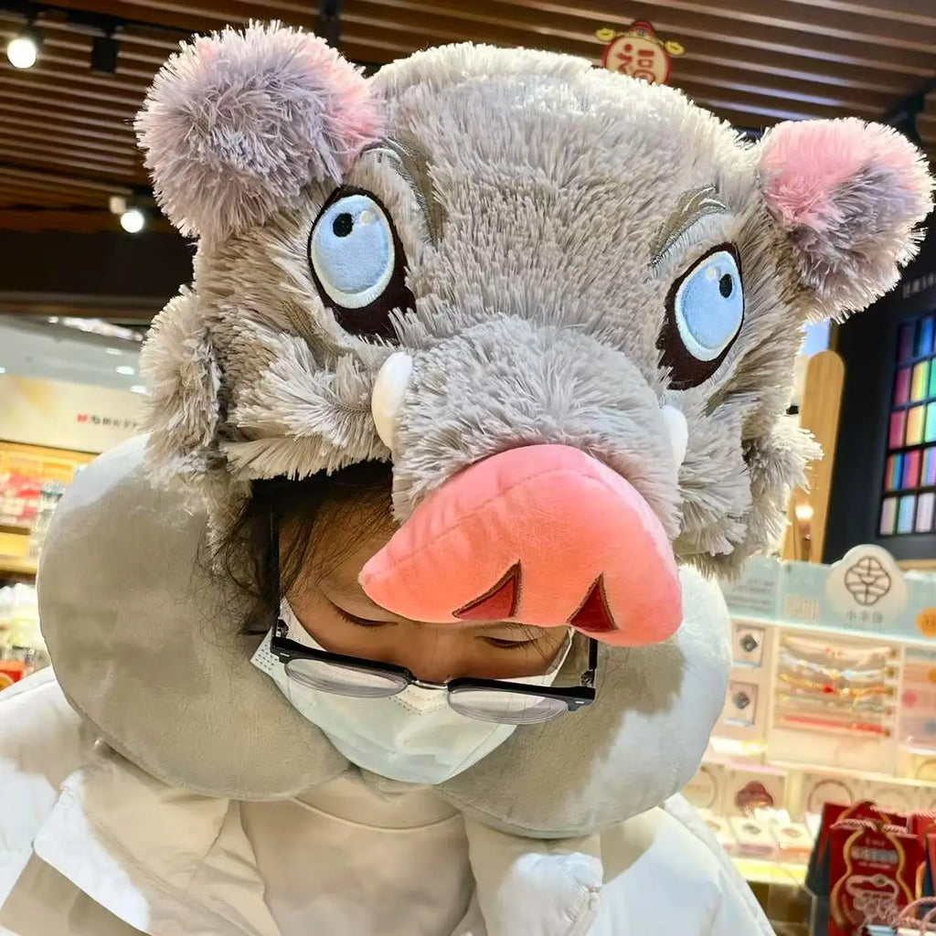 Cosplay Prop Wild Boar Head Plush Hat Demon Slayer Hashibira Inosuke Warm Headgear Japanese anime Stuffed Anime Plushies Gift