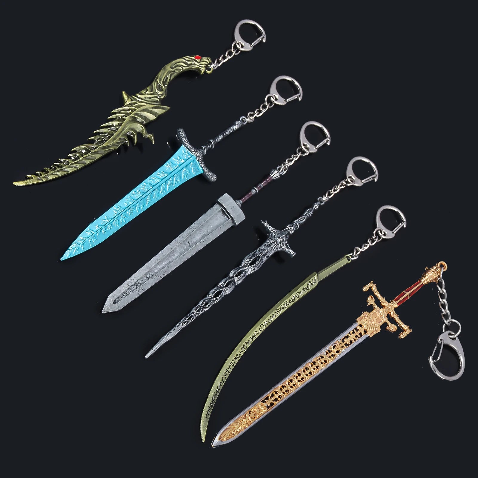14cm Ring Dark Moon Greatswor Eldens Keychain Pendant Sword of Night and Flame Keyring Cosplay Fans Props Men Women Bag Jewelry