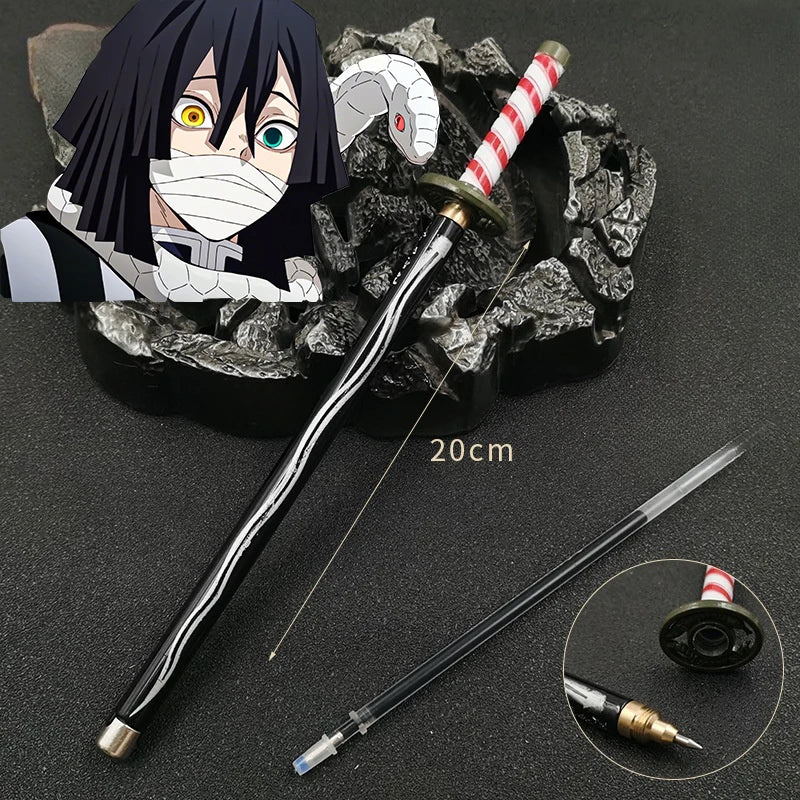 20cm Demon Slayer Katana Pen Tanjirou Sword Ainme Kimetsu No Yaiba Metal Ninja Knife Real Japanese Katana Pen Samurai Sword Toy
