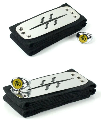 Anime Akatsuki Headband Sasori Uchiha Itachi Ring Sets Cosplay Costumes Props Pain Orochimaru Ninja Accessories