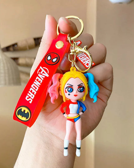 Anime Harley Quinn Cartoon Marvel Batman Joker Image Doll Keychain Cute Key Ring Pendant Wonder Woman Jewelry Gifts for Friends