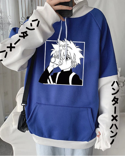 Hot Japanese Anime Hunter X Hunter Killua Zoldyck Harajuku Hoodie Men Clothing Manga HXH Graphics Oversized Patchwork Sweatshirt