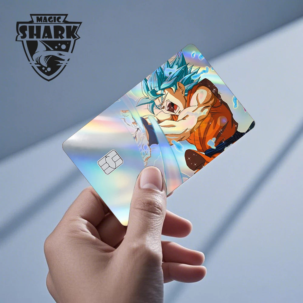 Magic Shark Goku Vegeta Cool Shinny Holographic Laser Credit Debit Card Sticker Film Front Skin Cover