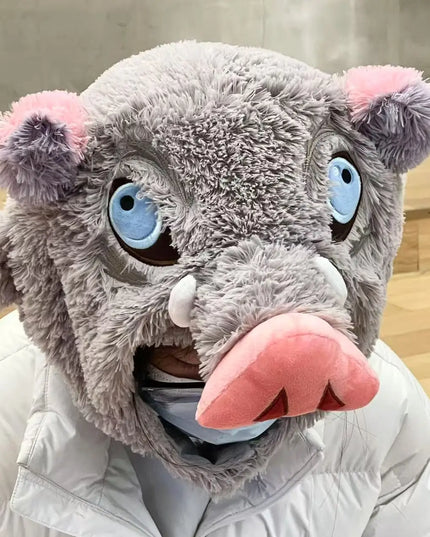 Cosplay Prop Wild Boar Head Plush Hat Demon Slayer Hashibira Inosuke Warm Headgear Japanese anime Stuffed Anime Plushies Gift