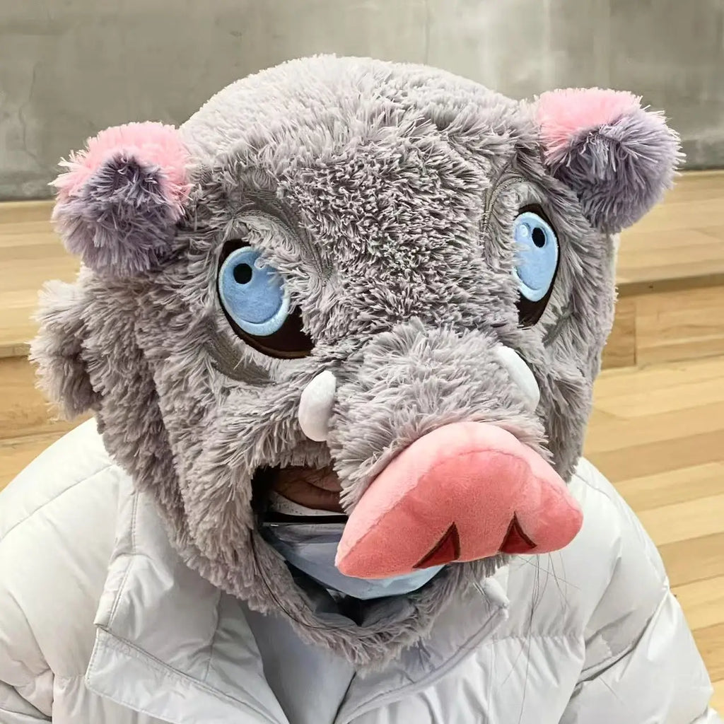 Cosplay Prop Wild Boar Head Plush Hat Demon Slayer Hashibira Inosuke Warm Headgear Japanese anime Stuffed Anime Plushies Gift