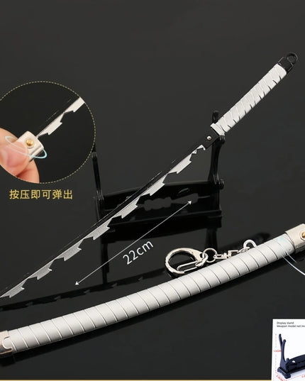 Demon Slayer Peripherals Tanjiro, Agatsuma Zenitsu Katana Full Metal Weapons Bounce Jump Knife Crafts Toy Sword Model Ornaments