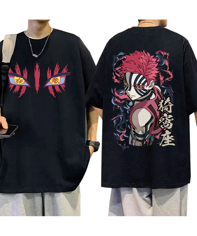 Anime Demon Slayer Akaza Eyes Graphic T-shirt Men's Women Clothing Casual Vintage T Shirts Male High Quality Pure Cotton Tshirts