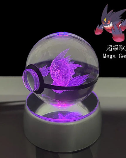 Pokemon Crystal Ball Pikachu Gengar Eevee Mewtwo Lacario Anime Game Pokeball Led Night Light Base Kids Birthday Gift Home Decor
