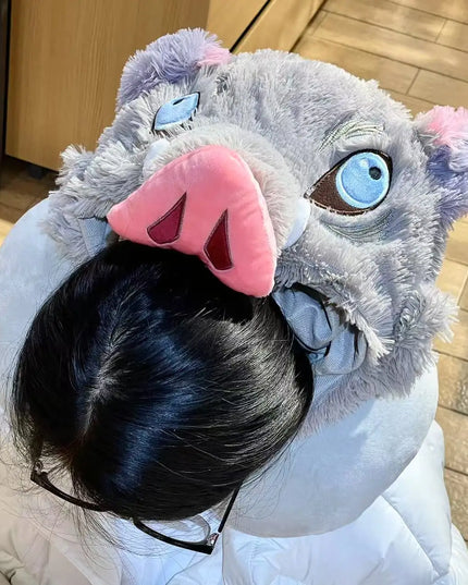 Cosplay Prop Wild Boar Head Plush Hat Demon Slayer Hashibira Inosuke Warm Headgear Japanese anime Stuffed Anime Plushies Gift