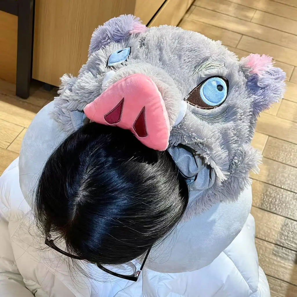 Cosplay Prop Wild Boar Head Plush Hat Demon Slayer Hashibira Inosuke Warm Headgear Japanese anime Stuffed Anime Plushies Gift