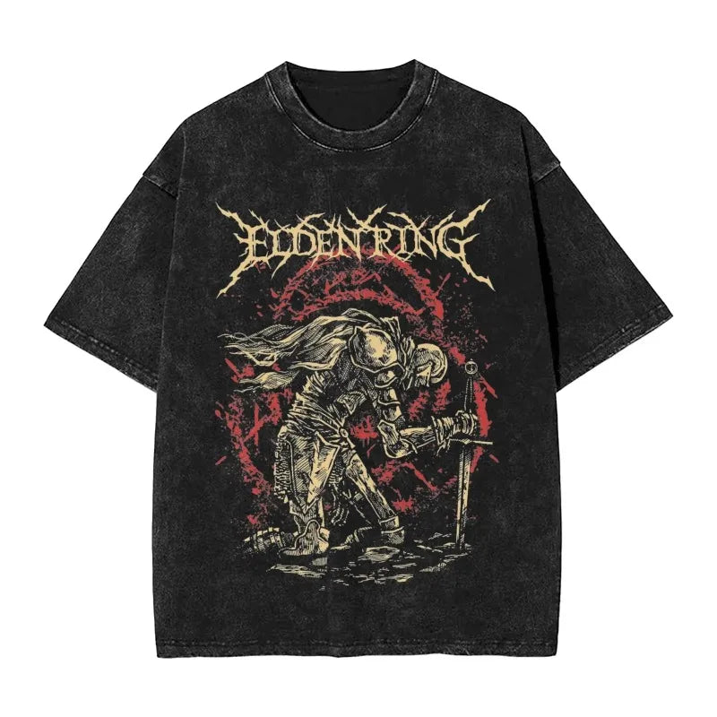 R-Rings Radahn E-Eldening Washed T Shirts Streetwear Hip Hop Casual T-Shirt Tees for Men and Women Short Sleeve Harajuku Graphic