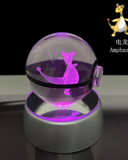 Pokemon Crystal Ball Pikachu Gengar Eevee Mewtwo Lacario Anime Game Pokeball Led Night Light Base Kids Birthday Gift Home Decor