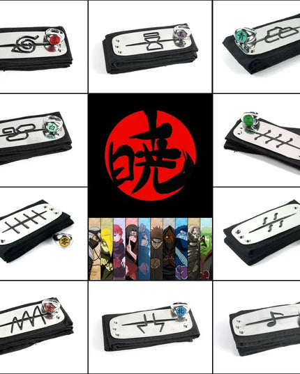Anime Akatsuki Headband Sasori Uchiha Itachi Ring Sets Cosplay Costumes Props Pain Orochimaru Ninja Accessories
