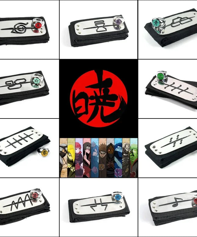 Anime Akatsuki Headband Sasori Uchiha Itachi Ring Sets Cosplay Costumes Props Pain Orochimaru Ninja Accessories