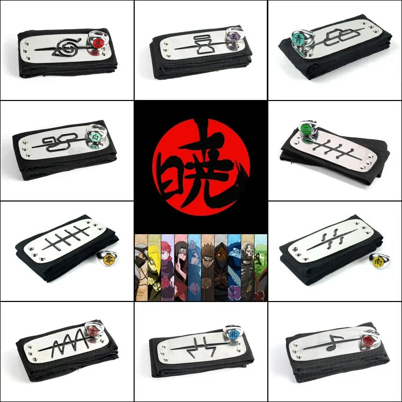 Anime Akatsuki Headband Sasori Uchiha Itachi Ring Sets Cosplay Costumes Props Pain Orochimaru Ninja Accessories
