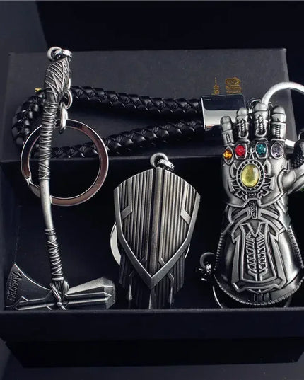 Marvel The Avengers Thanos Glove Keychain Men's Metal Battle Ax Thor's Hammer Shield Pendant Car Keychain creative holiday gift