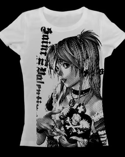 Y2k anime Streetwear O-neck 90s Text Printing Tops Women Harajuku Clothes Simple Vintage Crop Tee Aesthetic emo Casual T-shirt
