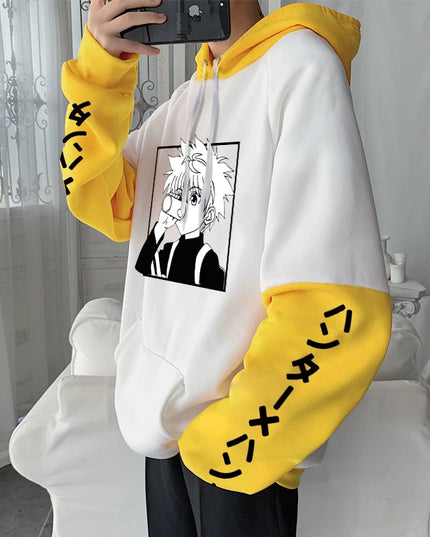 Hot Japanese Anime Hunter X Hunter Killua Zoldyck Harajuku Hoodie Men Clothing Manga HXH Graphics Oversized Patchwork Sweatshirt