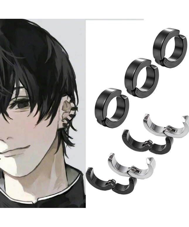 2pcs Anime Chainsaw Man Yoshida Hirofumi Cosplay Ear Clip Earrings Women Men Punk Black No Pierced Fake Ear Circle Pop Jewelry