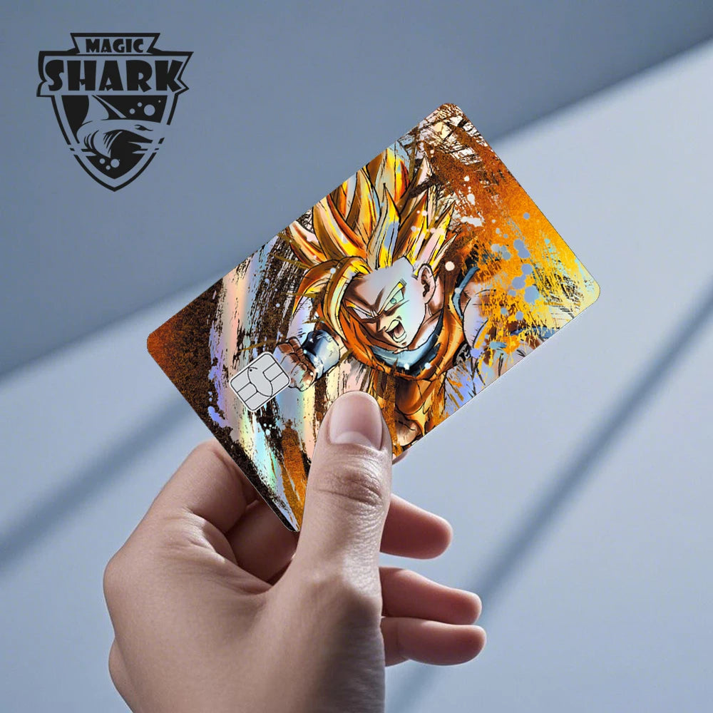 Magic Shark Goku Vegeta Cool Shinny Holographic Laser Credit Debit Card Sticker Film Front Skin Cover