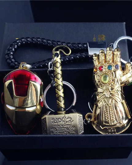 Marvel The Avengers Thanos Glove Keychain Men's Metal Battle Ax Thor's Hammer Shield Pendant Car Keychain creative holiday gift